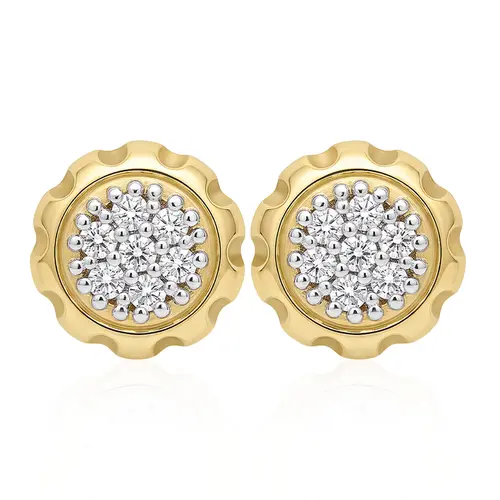 Par de Brincos Chuveiros com 14 Diamantes,  Acabamento em Ouro