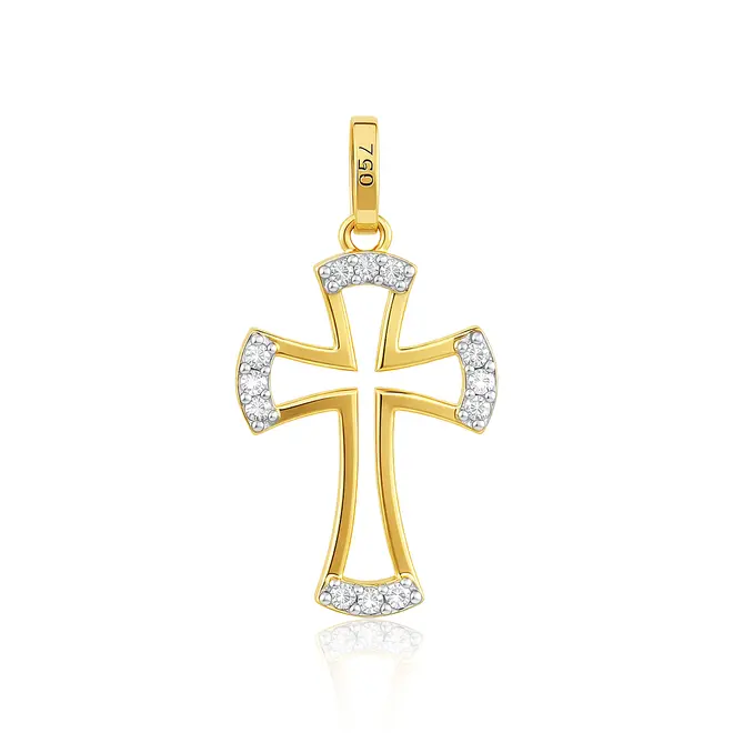 Colar Cruz de Ouro com 12 Diamantes