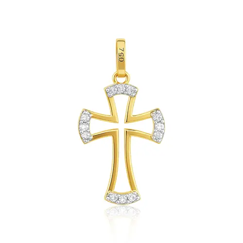 Colar Cruz de Ouro com 12 Diamantes