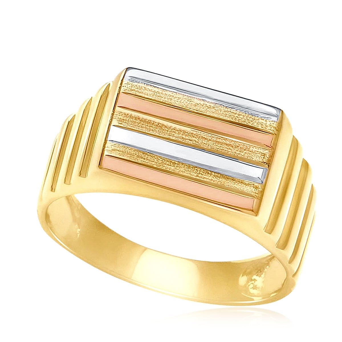 Anel de Ouro modelo Chapinha com detalhes em 3 cores