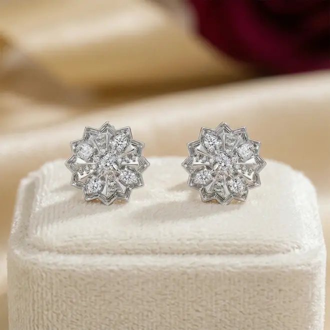 Par de Brincos de Ouro modelo Chuveiro com 10 Pts em Diamantes
