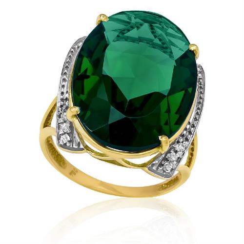 Anel com Blue Green Oval e 12 Diamantes, em Ouro Amarelo Anel com Blue Green Oval e 12 Diamantes, em Ouro Amarelo